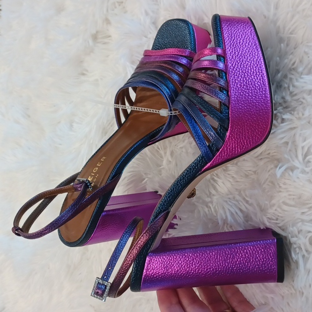 NEW Kurt Geiger London Perria Purple Rainbow Platform Sandals MULTI SIZES - Picture 3 of 14